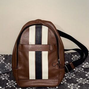 Coach Brown and White Leather Backpack